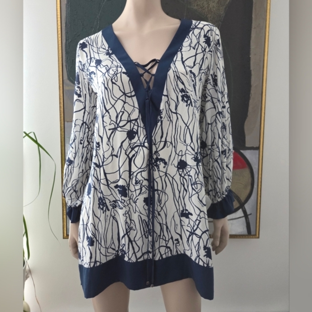 Shan | Abstract and Monogrammed Printed Silk Tunic